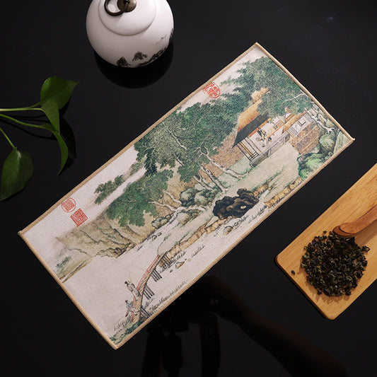 中国古画彩绘茶巾