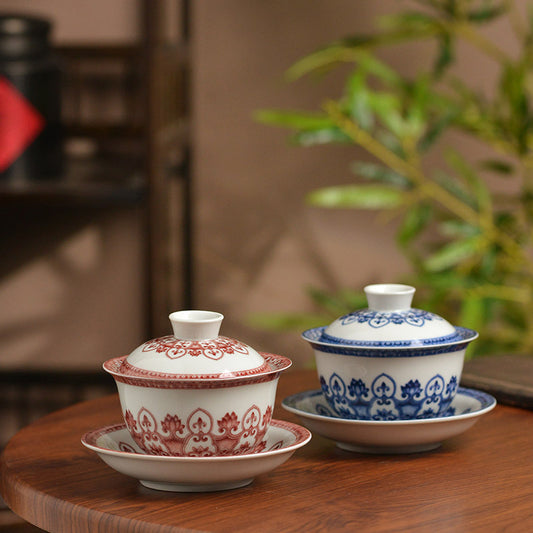 Jingdezhen blue and white porcelain Sancai bowl treasure phase